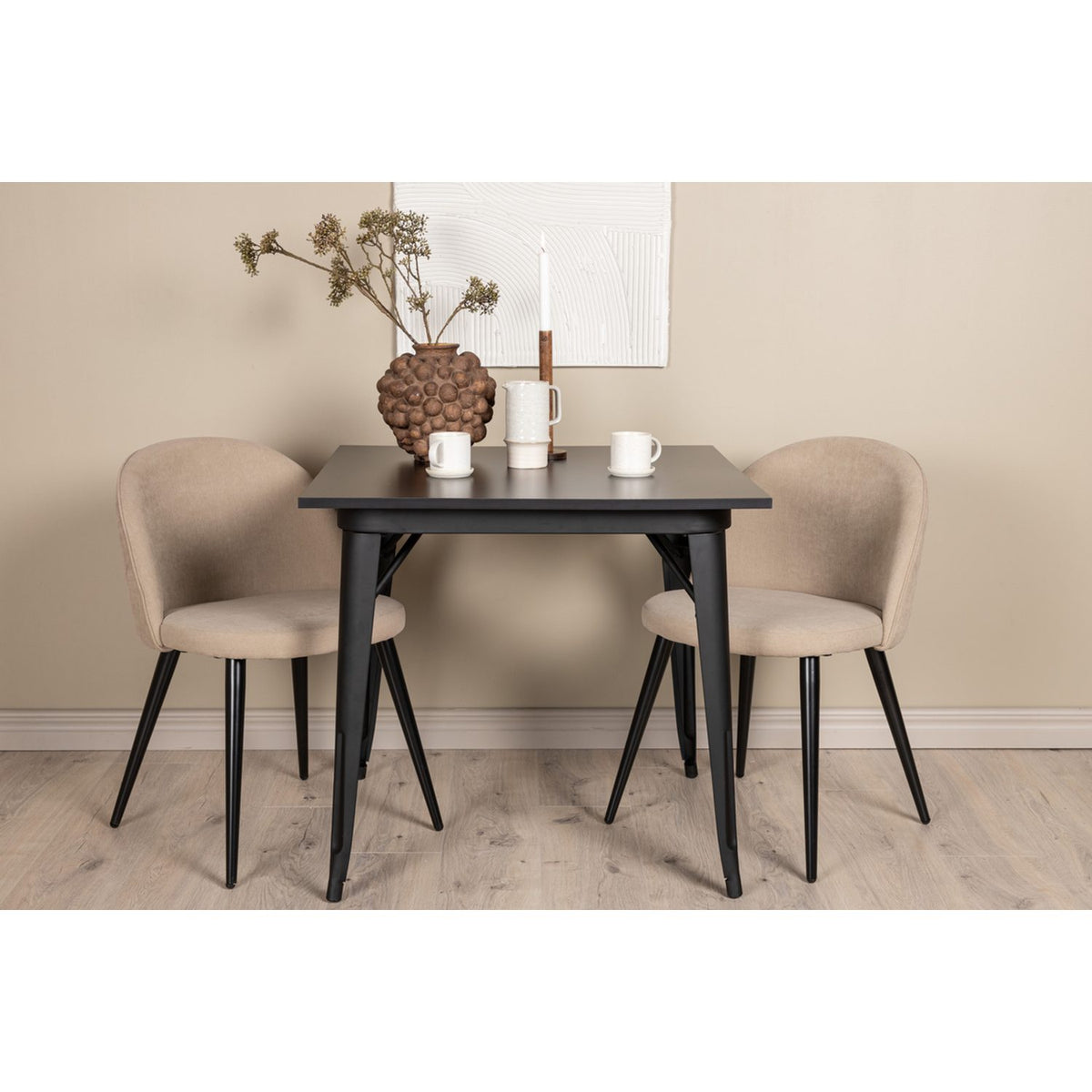 Tempe, Velvet Rektangulär matgrupp Beige, Svart, Svart, 80 x 80