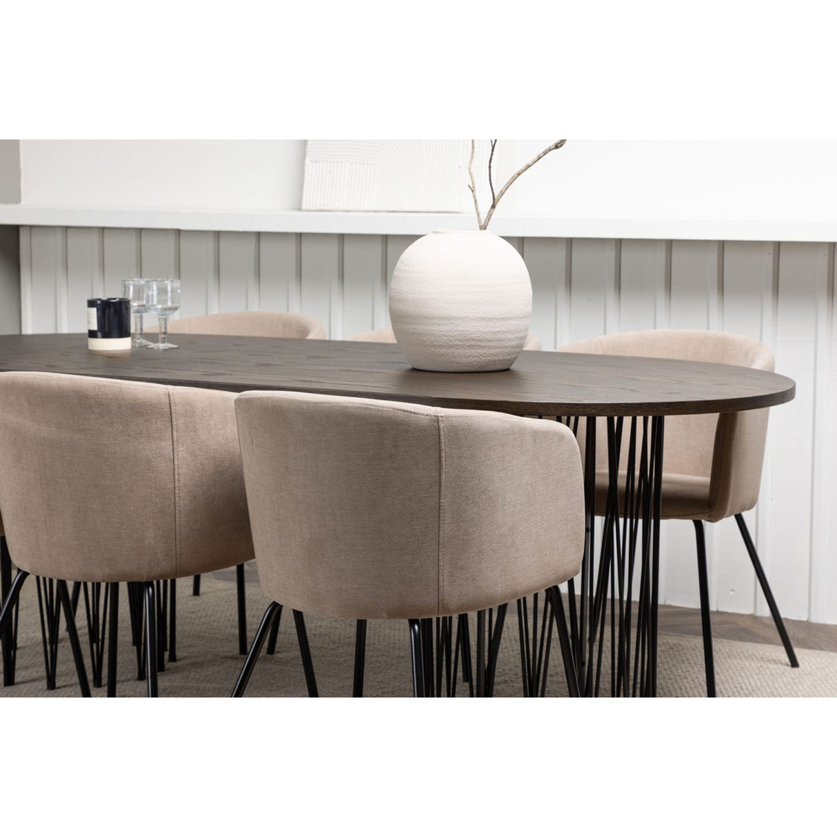 Stone, Berit Rektangulär matgrupp Beige, Svart, Svart, Mocka, 220 x 100