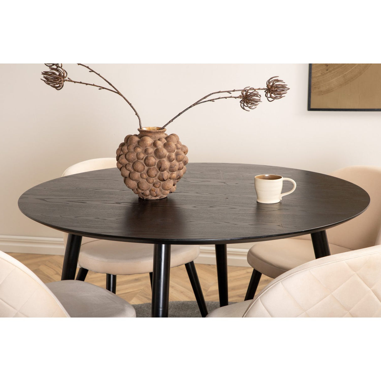 Dipp, Velvet Rund matgrupp Beige, Svart, Svart, ⌀115