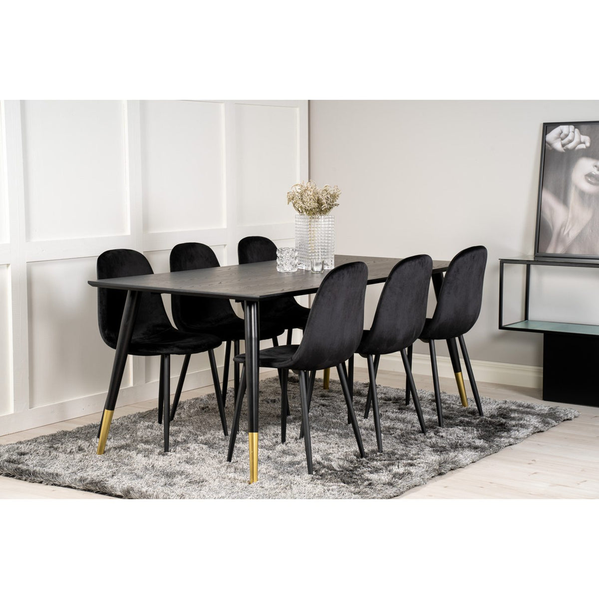 Dipp, Polar Rektangulär matgrupp Svart, Svart, Guld, 180 x 90