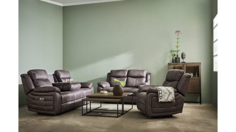 Teddy 3-Sits Reclinersoffa brungrått tyg