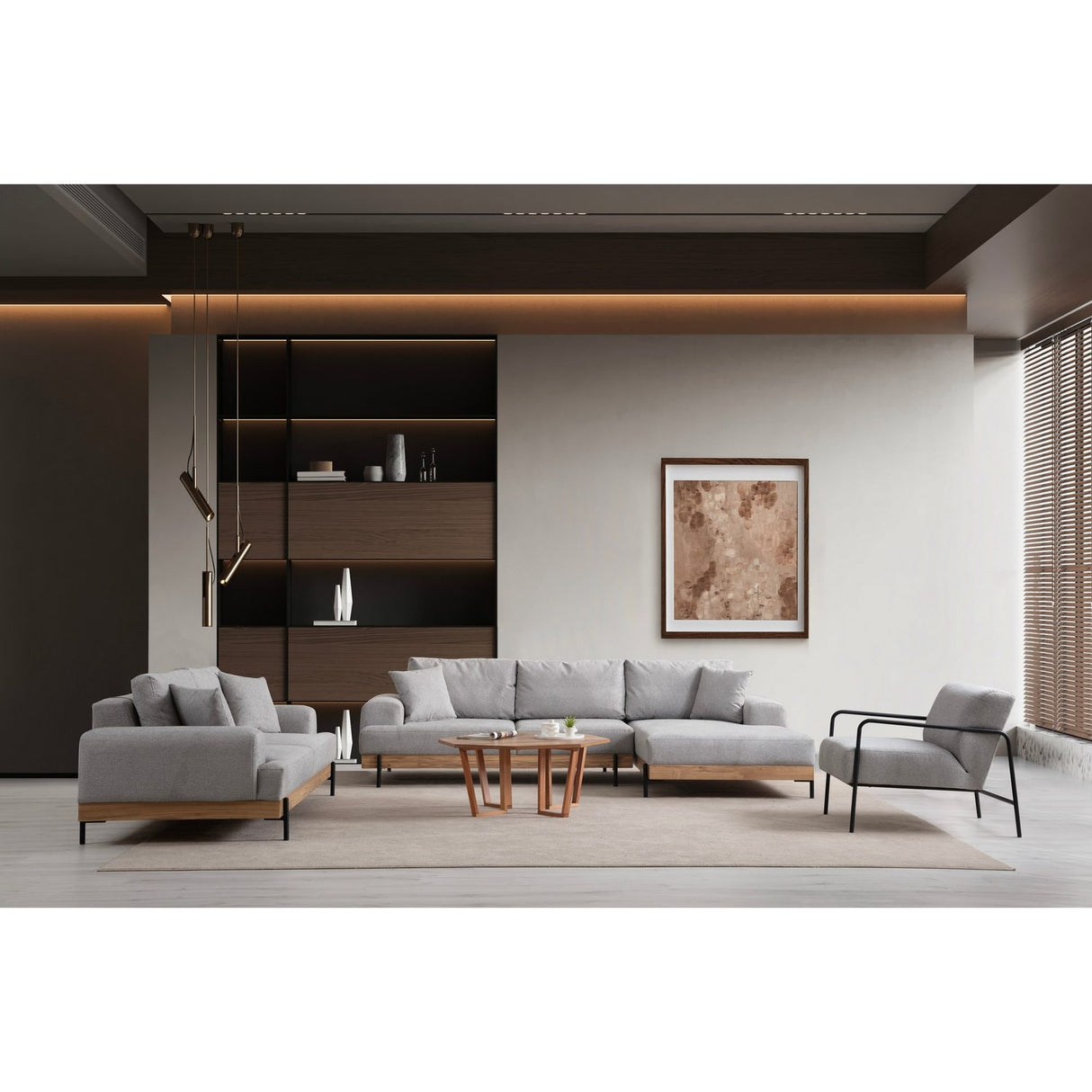 Kigali Oak (280-170 x 98 x 78 cm) Hörnsoffa Grå, Höger