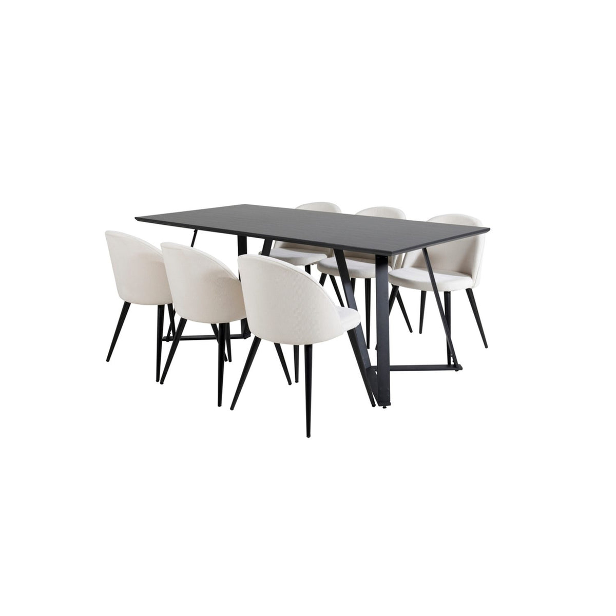 Marina, Velvet Rektangulär matgrupp Svart,Crème, Svart, 180 x 90