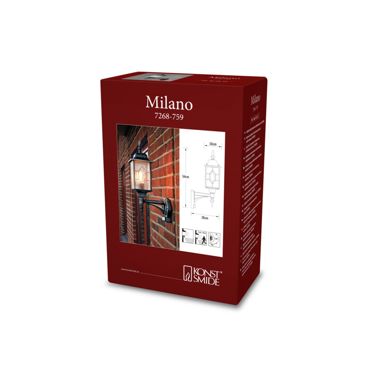 Milano E27 PIR Rörelsevakt Svart Vägglampa Ute