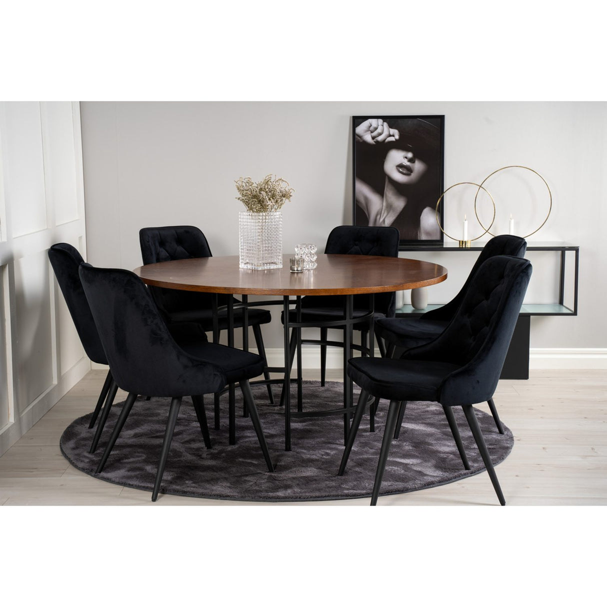 Copenhagen, Velvet Deluxe Rund matgrupp Svart, Svart,Brun, ⌀140
