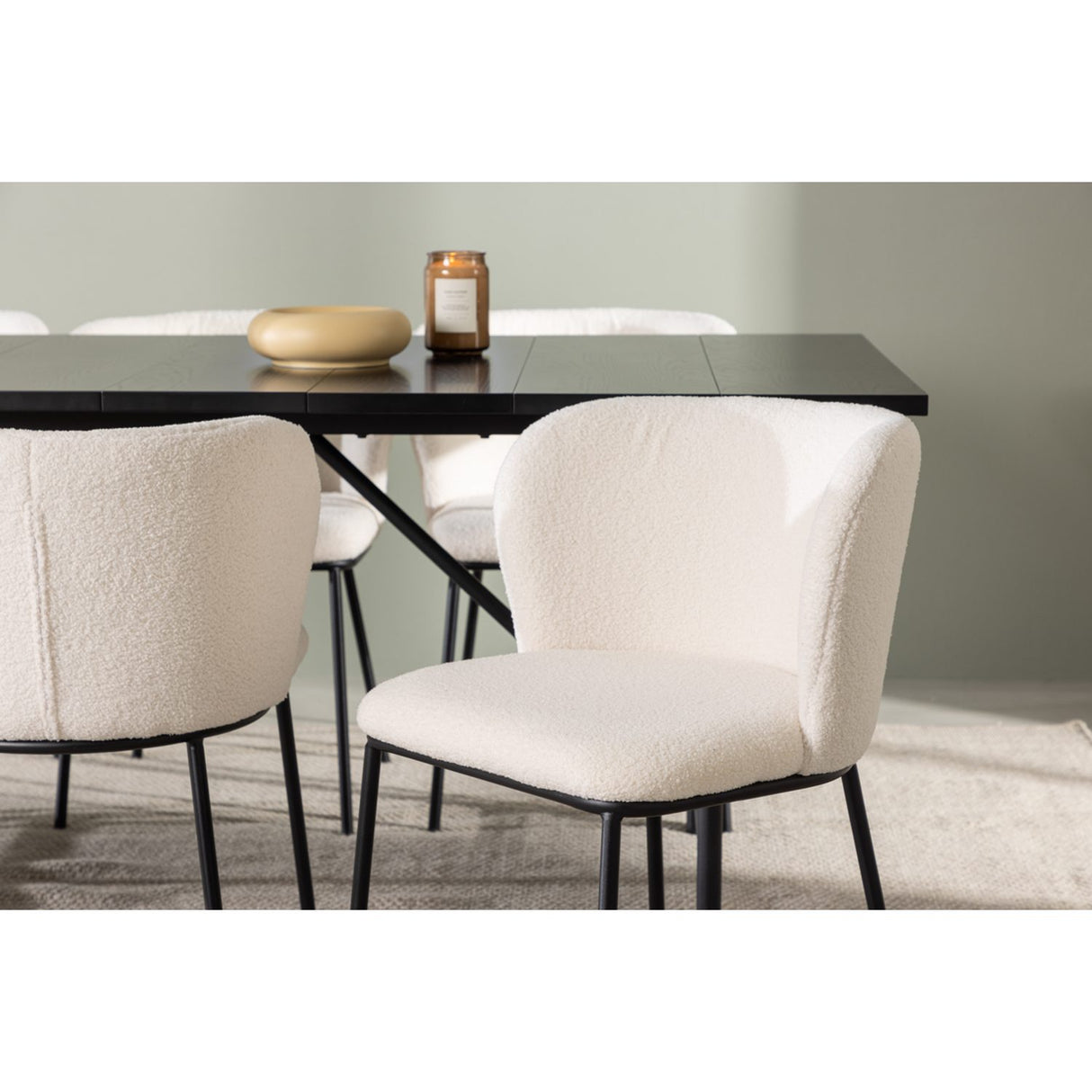 Astrid, Edina Rektangulär matgrupp Svart,Vit, Svart, 200 x 90