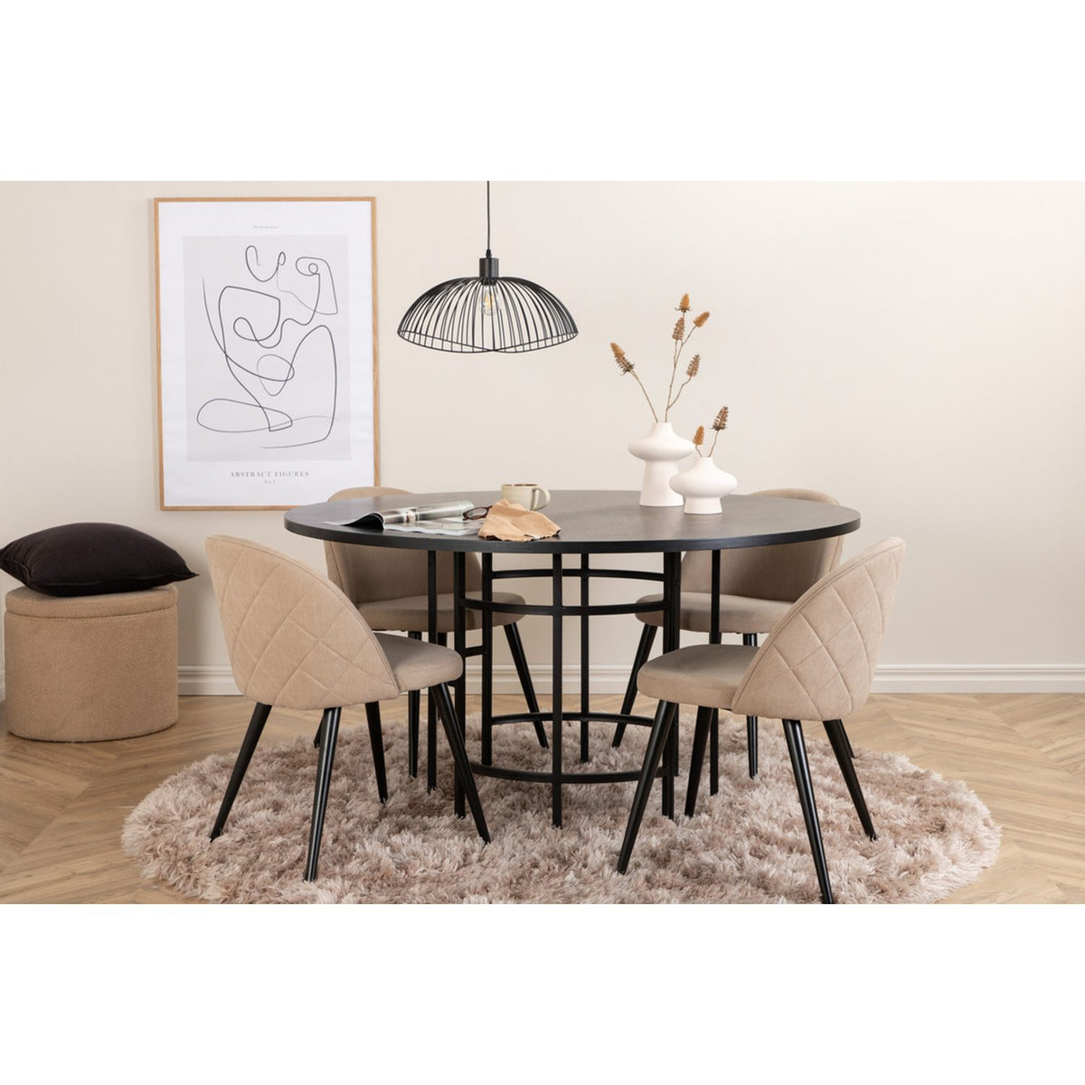 Copenhagen, Velvet Rund matgrupp Beige,Svart, Svart, ⌀140