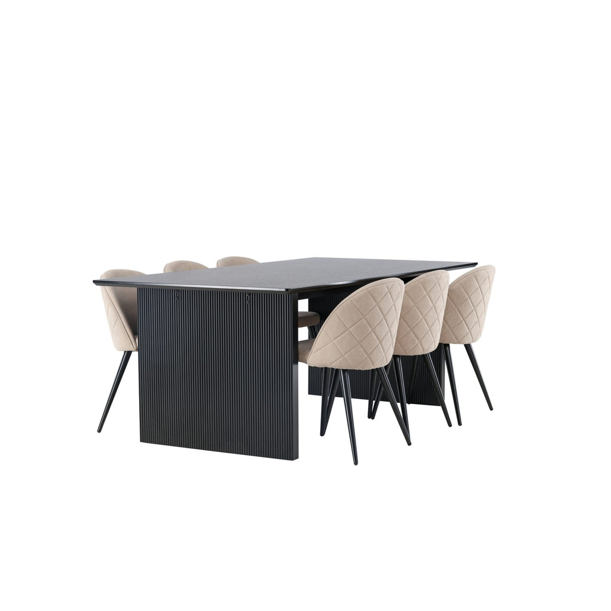 Vail, Velvet Rektangulär matgrupp Beige, Svart, Svart, 200 x 100