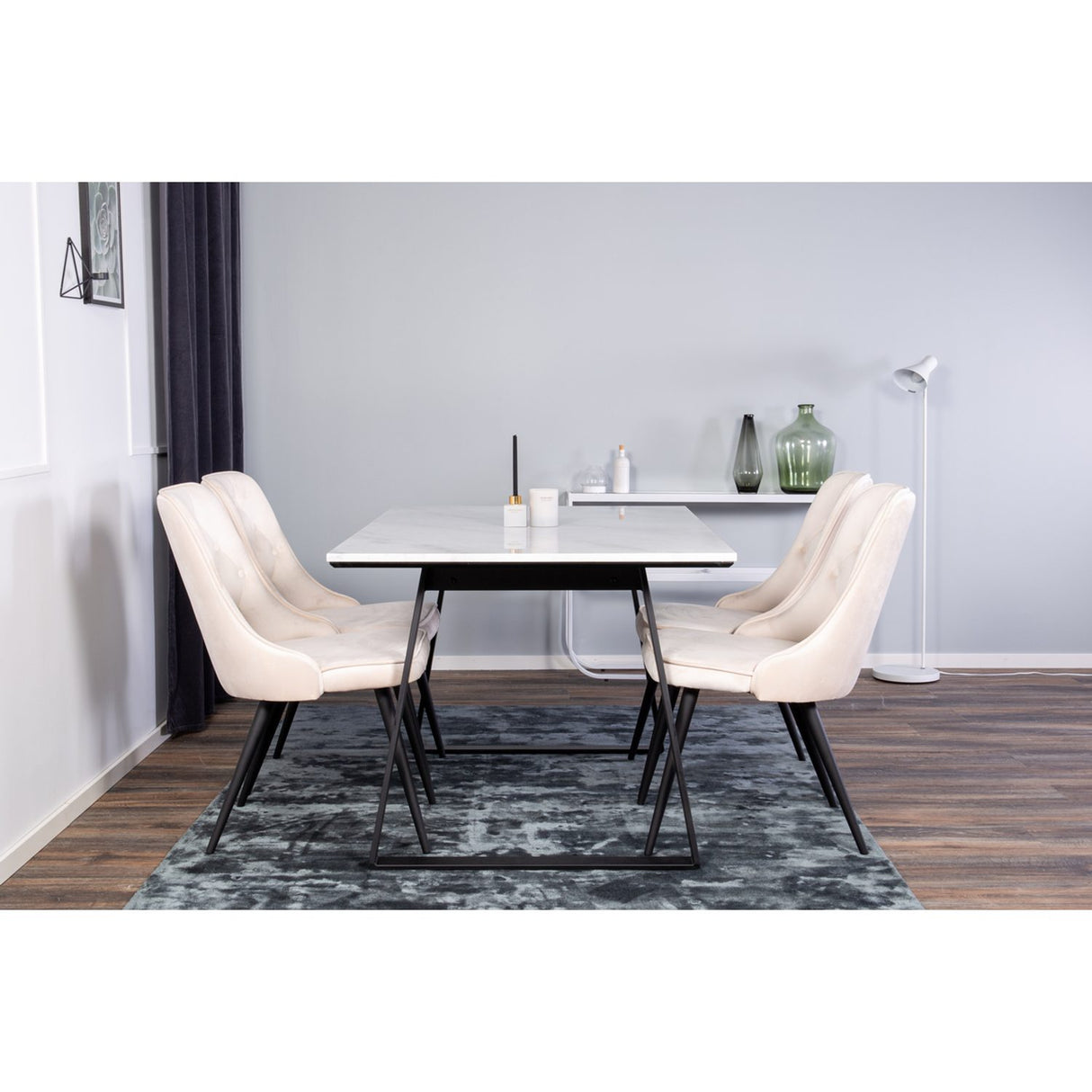 Estelle, Velvet Deluxe Rektangulär matgrupp Beige,svart, Svart,Vitt, 140 x 90