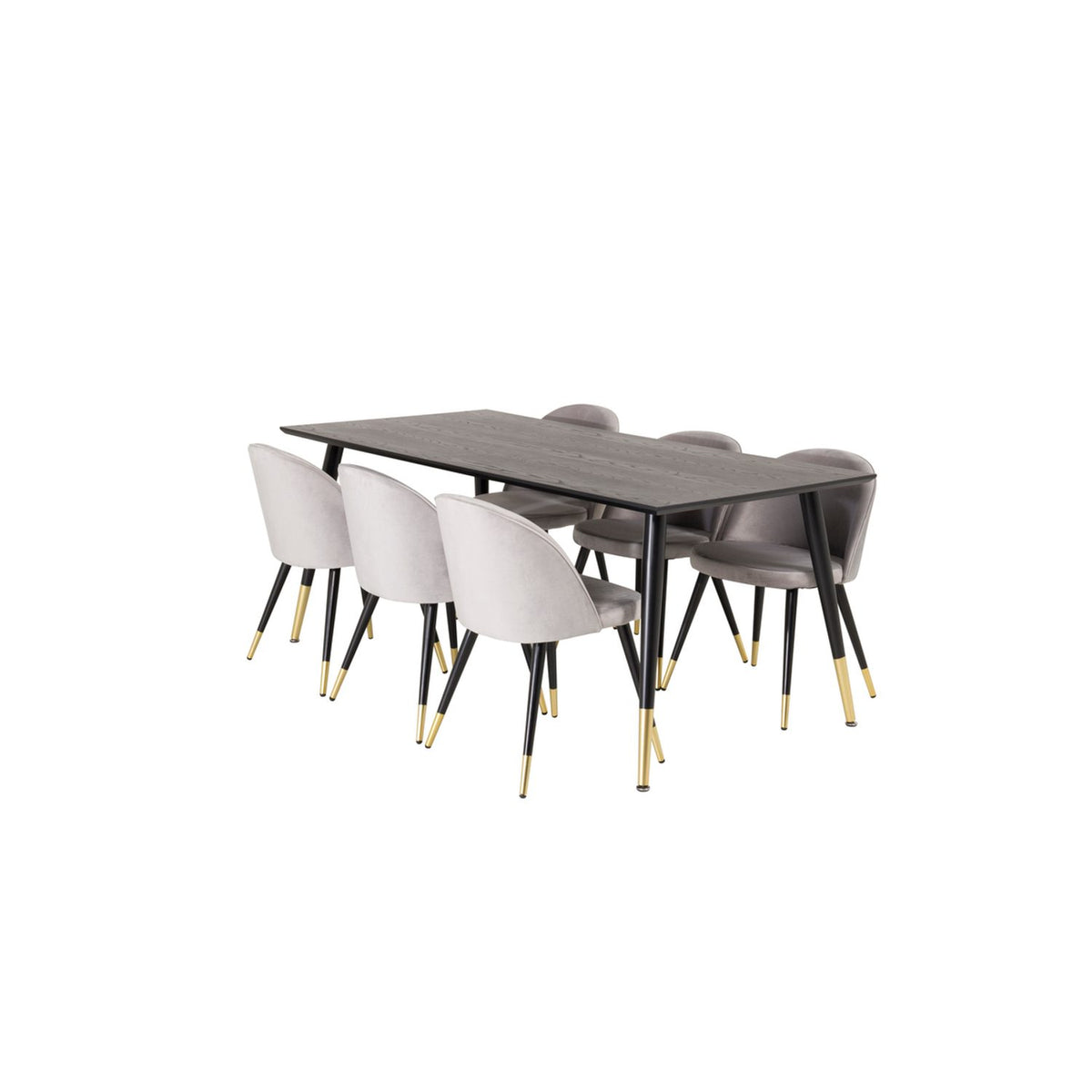 Dipp, Velvet Rektangulär matgrupp Svart,Guld,Grå, Svart, guld, 180 x 90