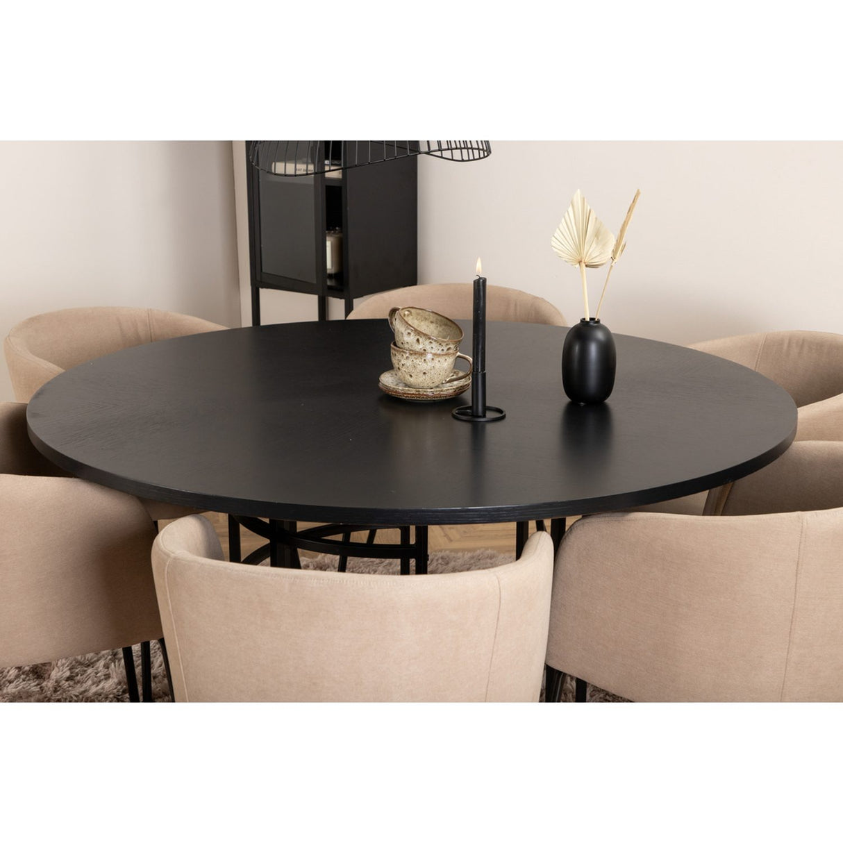 Copenhagen, Berit Rund matgrupp Beige, Svart, Svart, ⌀140