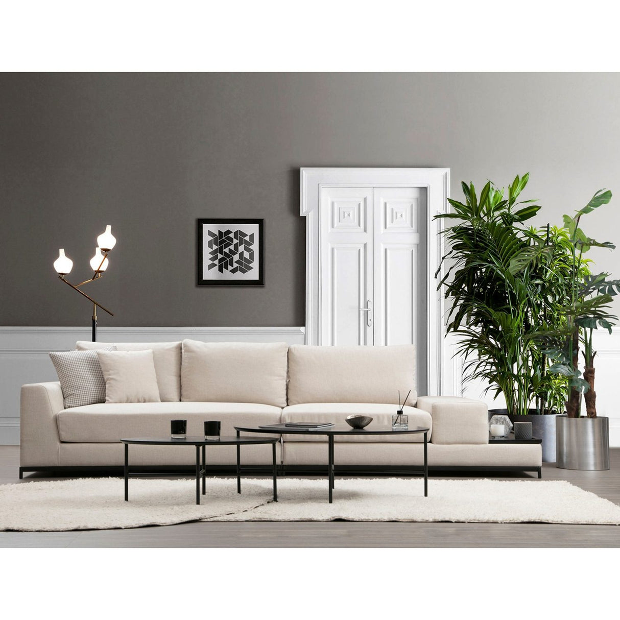 Ghent med sidobord (320 x 102 x 84 cm) Beige 4-sits soffa