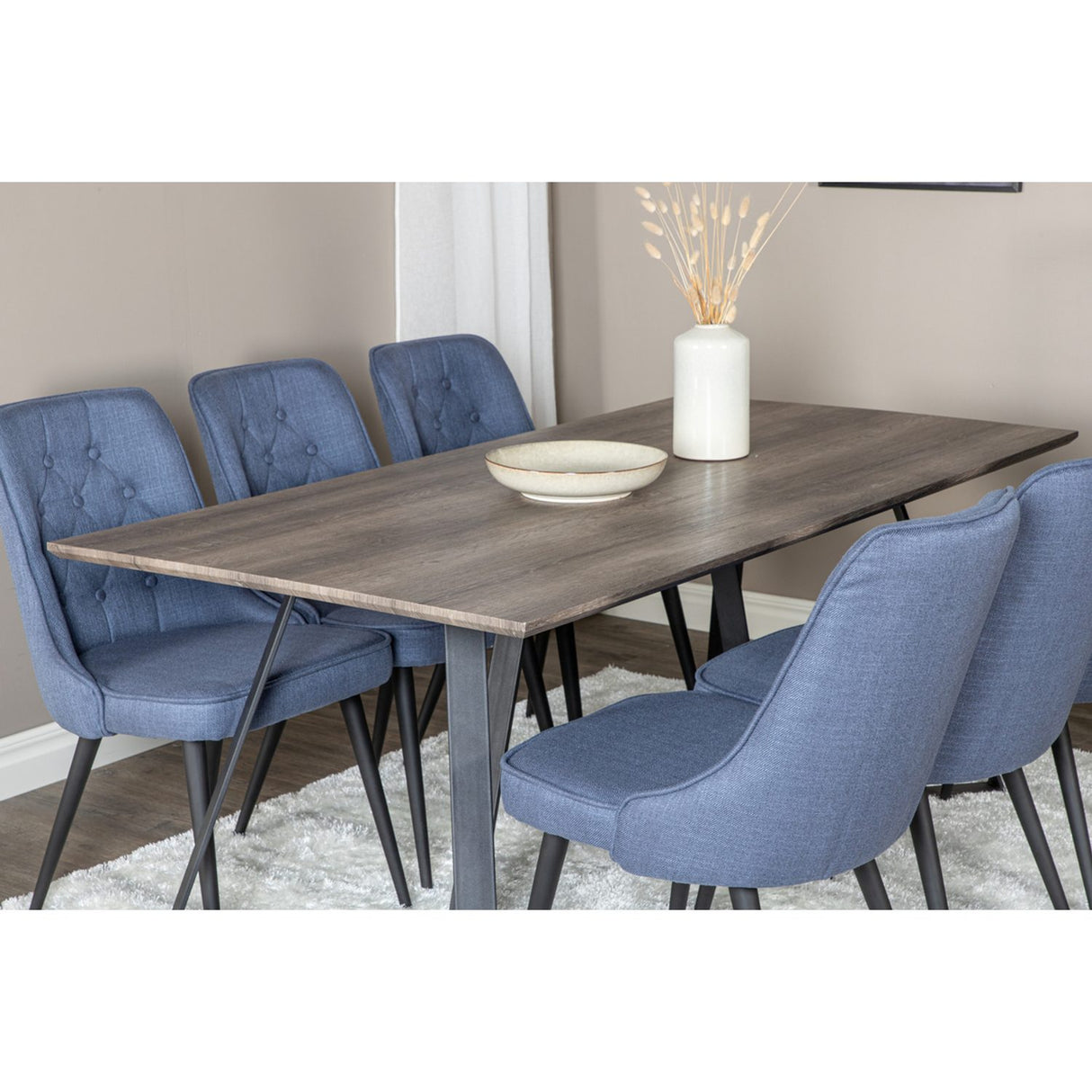 Marina, Velvet Deluxe Rektangulär matgrupp Svart,Blå, Svart,Grå, 180 x 90