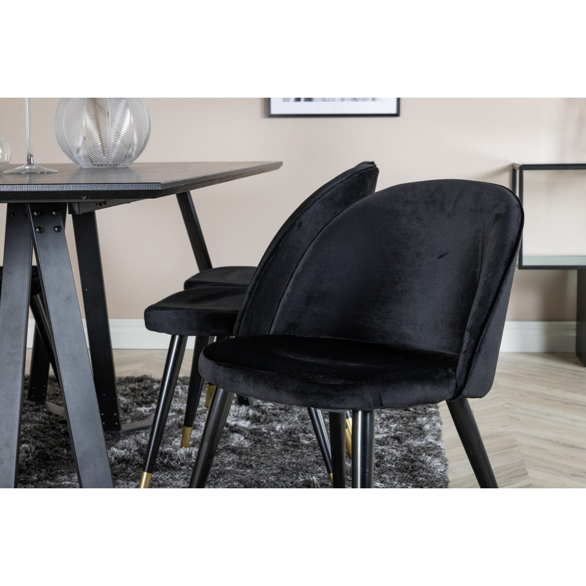 Marina, Velvet Rektangulär matgrupp Svart,Guld, Svart, 180 x 90