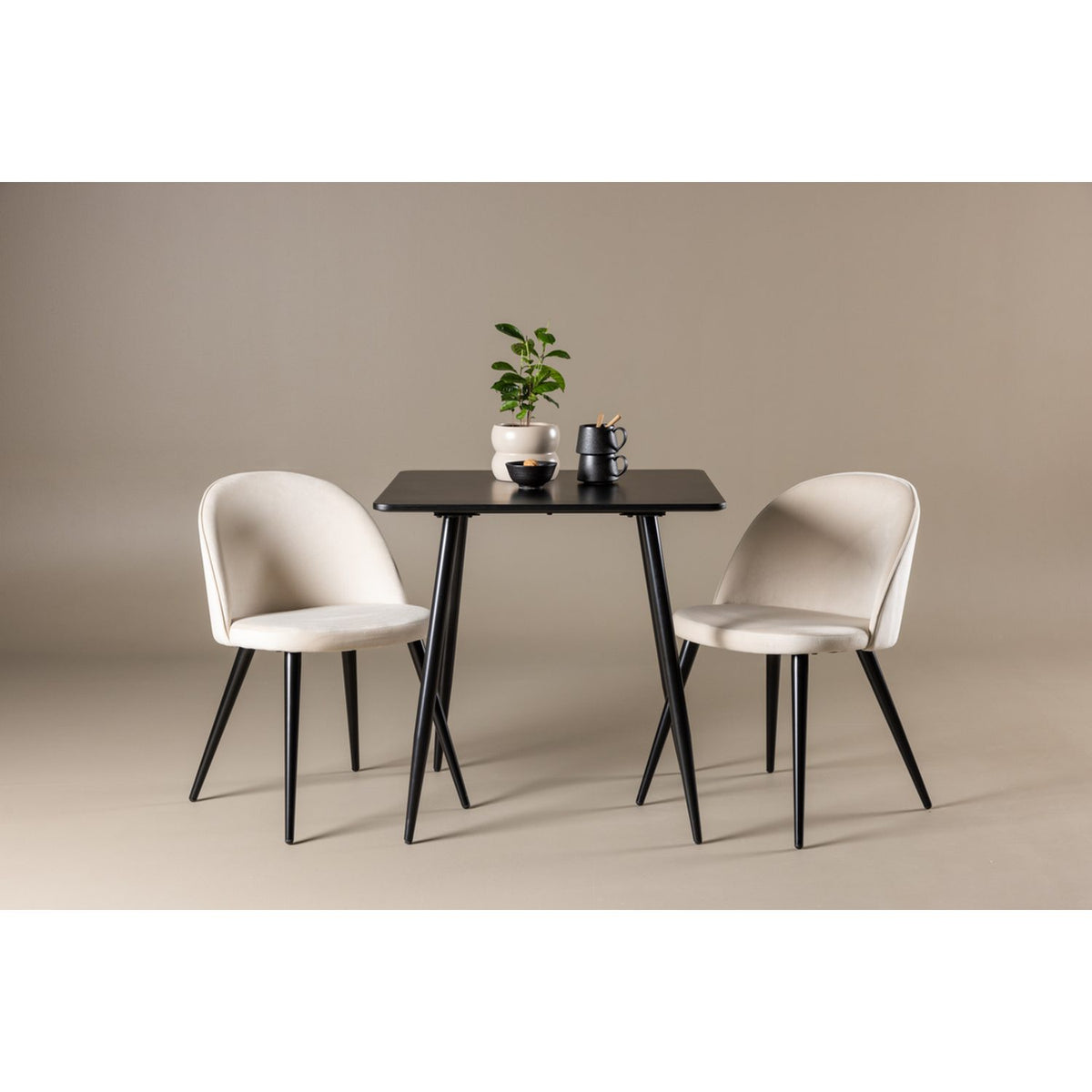 Polar, Velvet Rektangulär matgrupp Beige, svart, Svart, 75 x 75