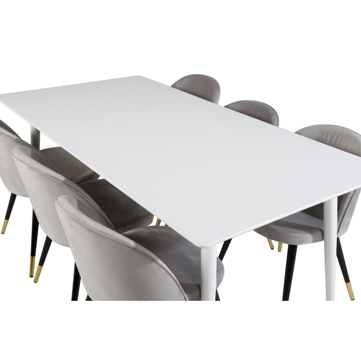 Polar, Velvet Rektangulär matgrupp Svart,Guld,Grå, Vit, 180 x 90