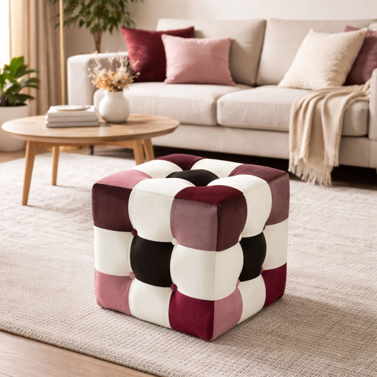 Maze Sittpuff Röd Vit Svart