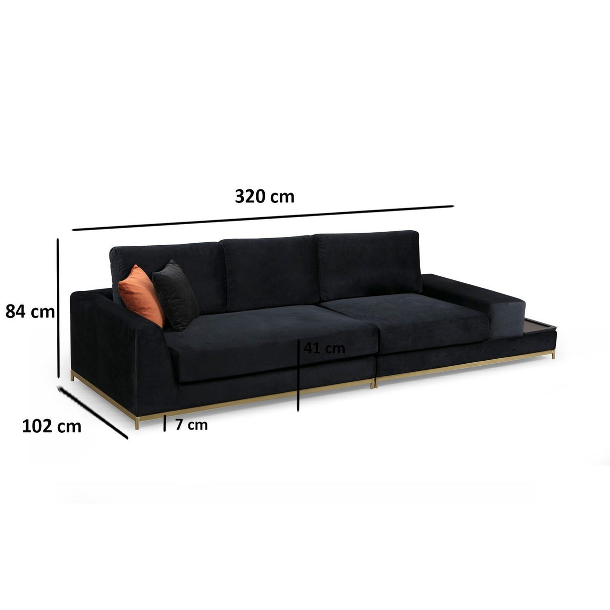 Line med sidobord (320 x 102 x 84 cm) Svart Guld 4-sitssoffa