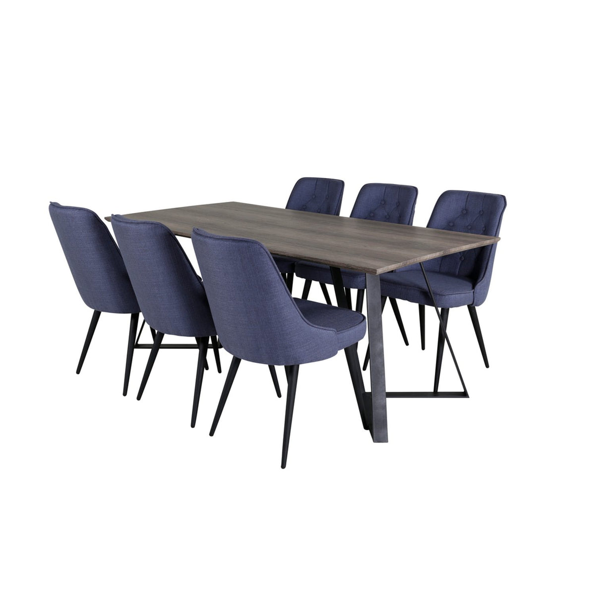 Marina, Velvet Deluxe Rektangulär matgrupp Svart,Blå, Svart,Grå, 180 x 90