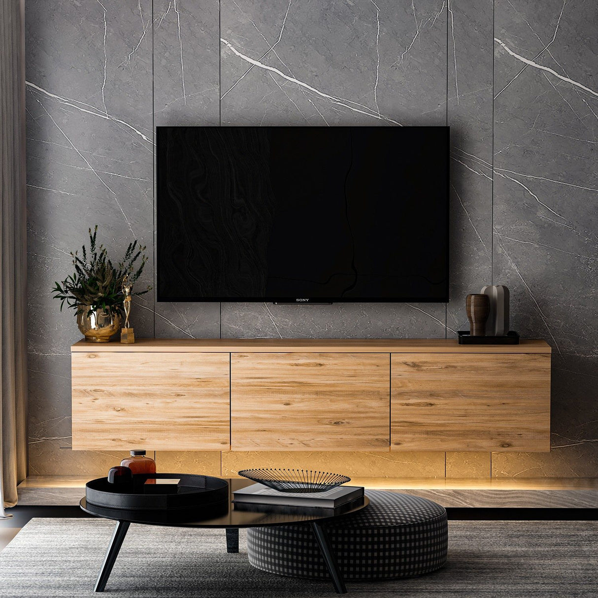 Bergen Upplyst (160 x 35 x 32 cm) TV-bänk Atlantic Pine