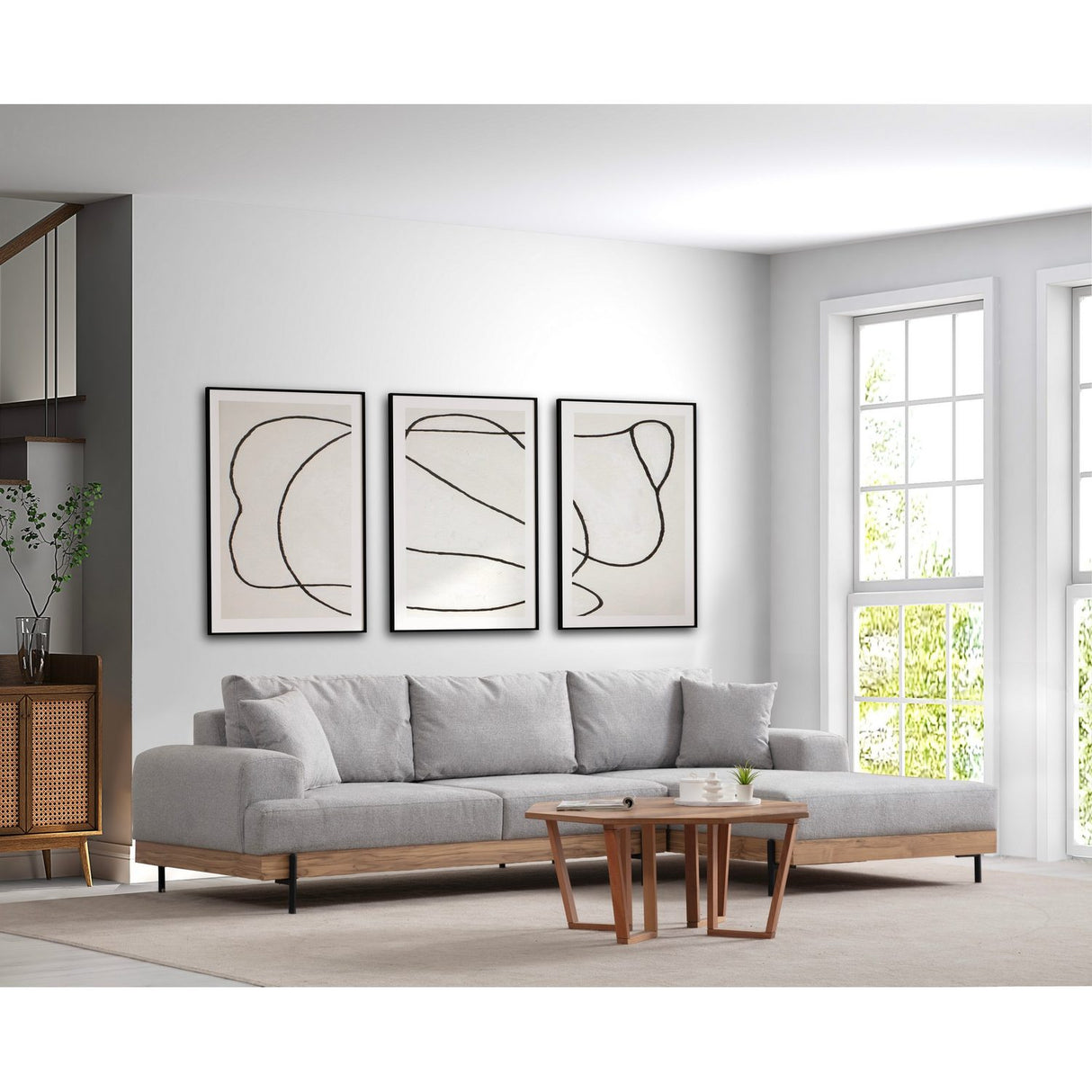 Kigali Oak (280-170 x 98 x 78 cm) Hörnsoffa Grå, Höger