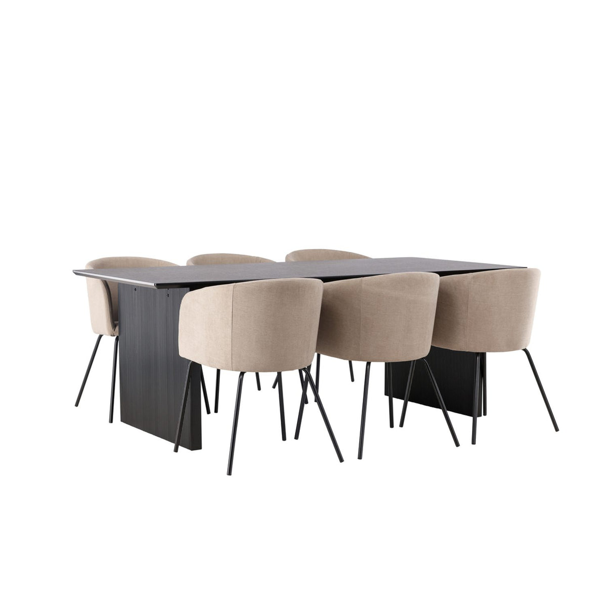 Vail, Berit Rektangulär matgrupp Beige, Svart, Svart, 200 x 100
