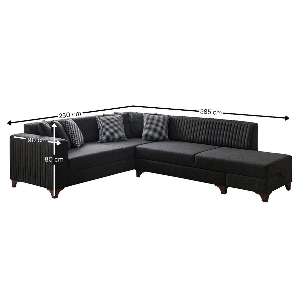 Harare (125 x 190 cm) Bäddsoffa, hörn Antracit, Höger