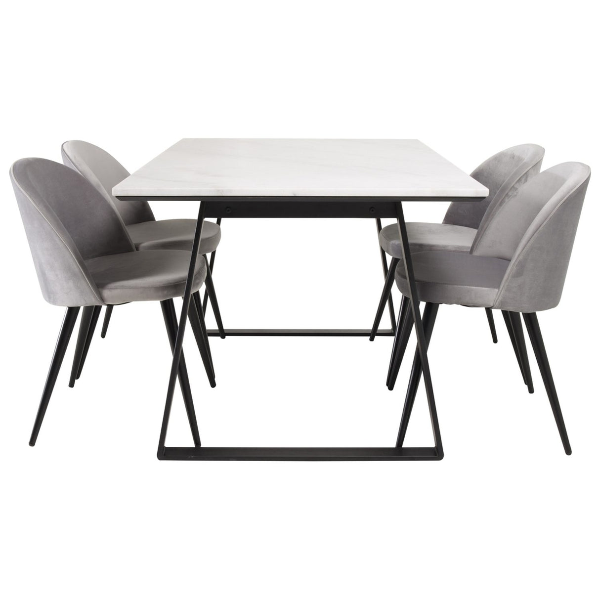 Estelle, Velvet Rektangulär matgrupp Svart,Grå, Svart,Vit, 140 x 90