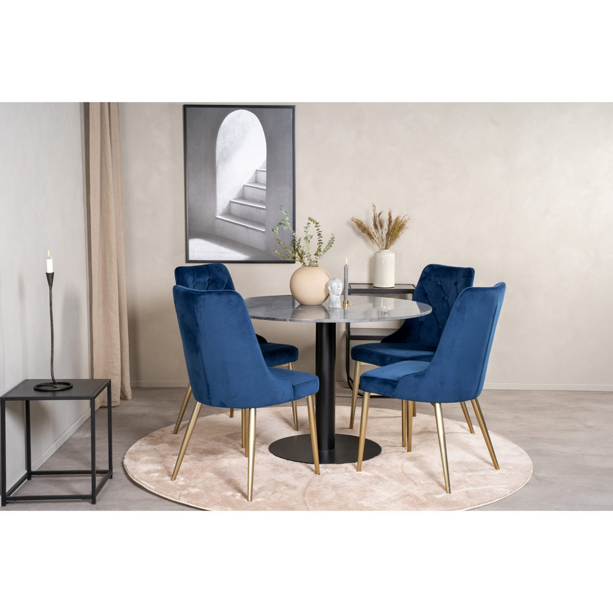 Estelle, Velvet Deluxe Rund matgrupp Blå, Guld, Svart,Mörkgrå, ⌀106