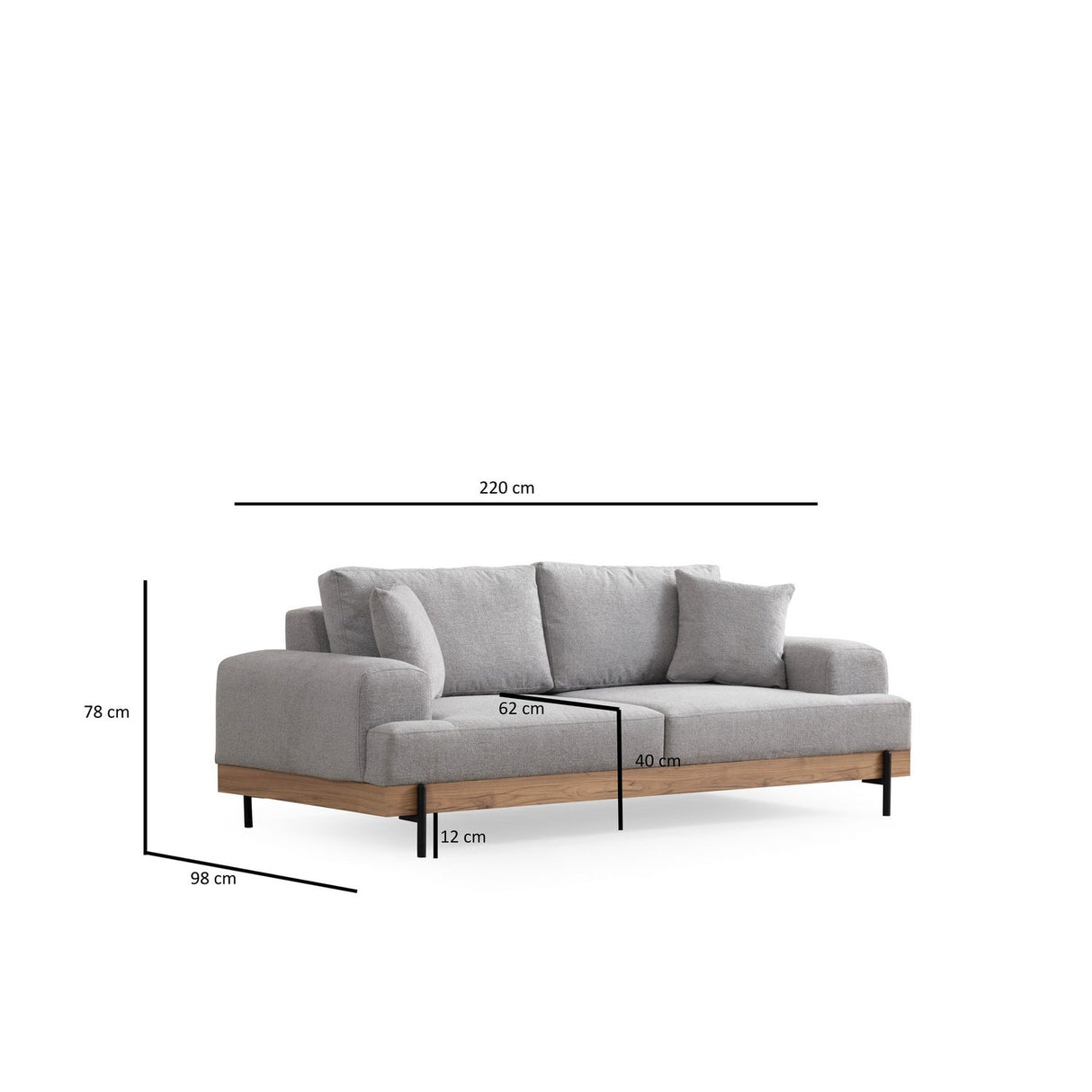 Eti Oak 3-sits (220 x 98 x 78 cm) 3-sitssoffa Grå