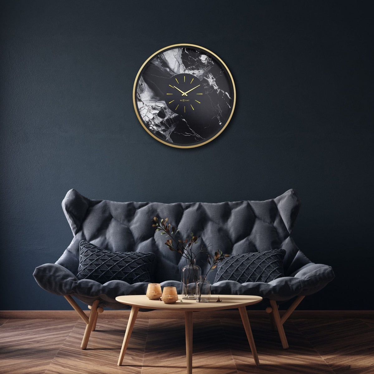 Marble duo 48 cm /svart Väggklocka Guld