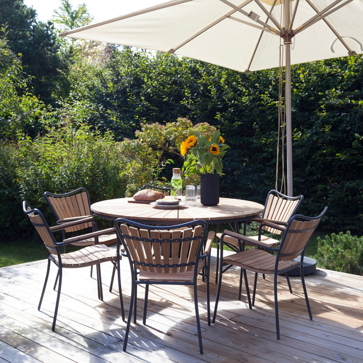 Ellen Trädgårdsmöbelset i Teak och Aluminium 150 cm + 6 stolar, Antracit