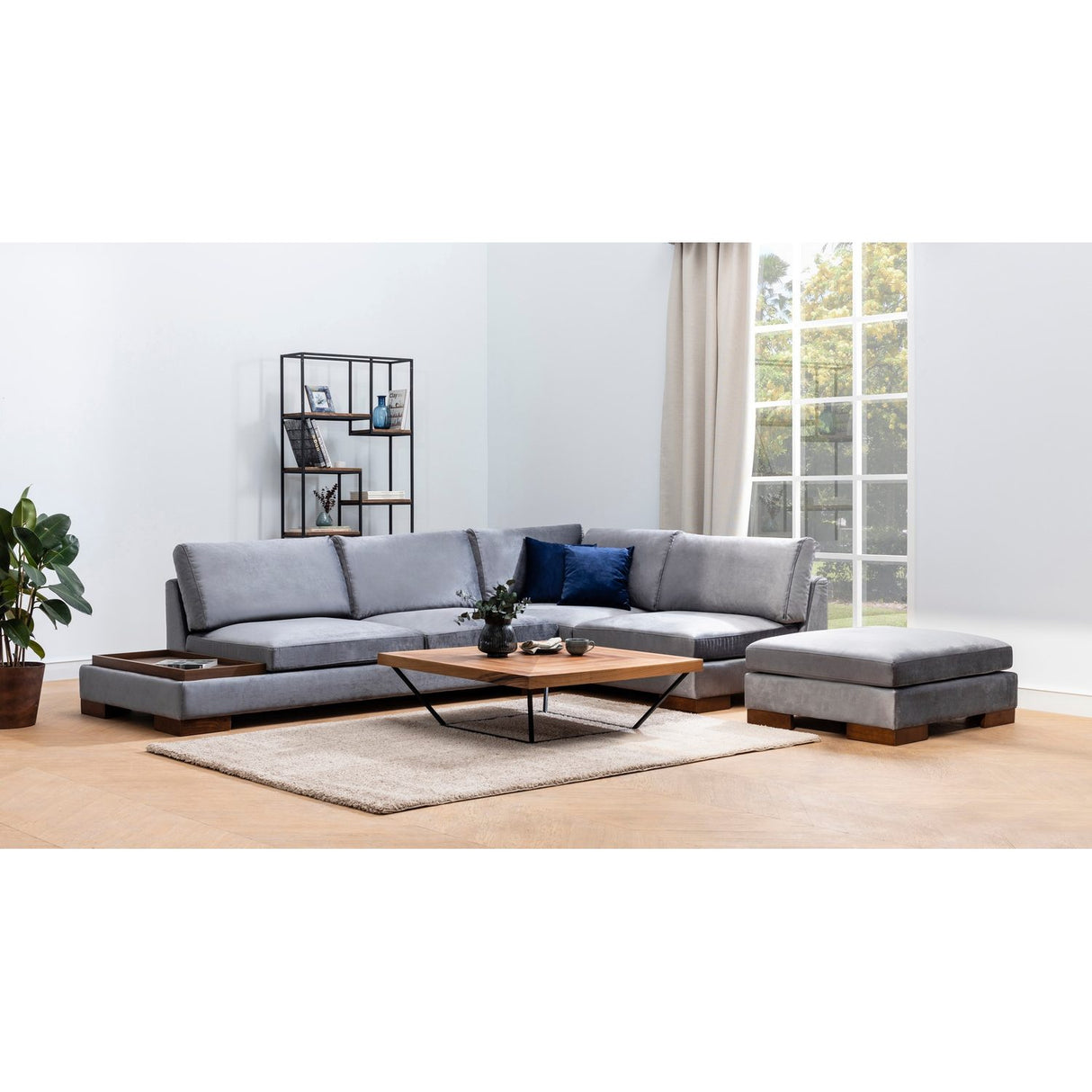 Reykjavik hörn med puff (313-193 x 97 x 80 cm) Hörnsoffa Mörkgrå