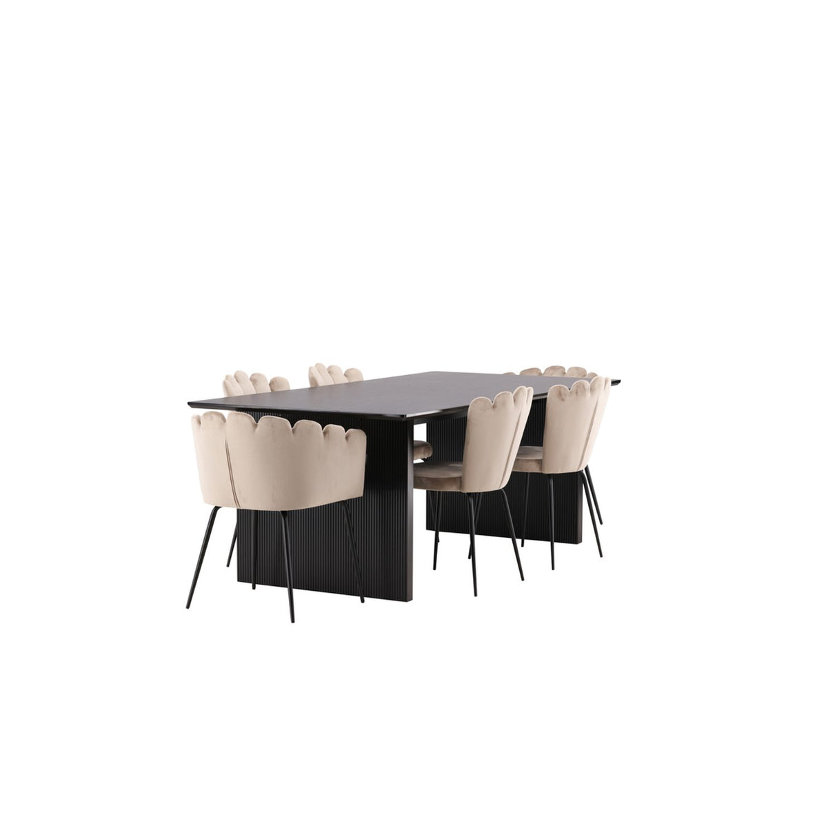 Vail, Limhamn Rektangulär matgrupp Beige, Svart, Svart, 200 x 100
