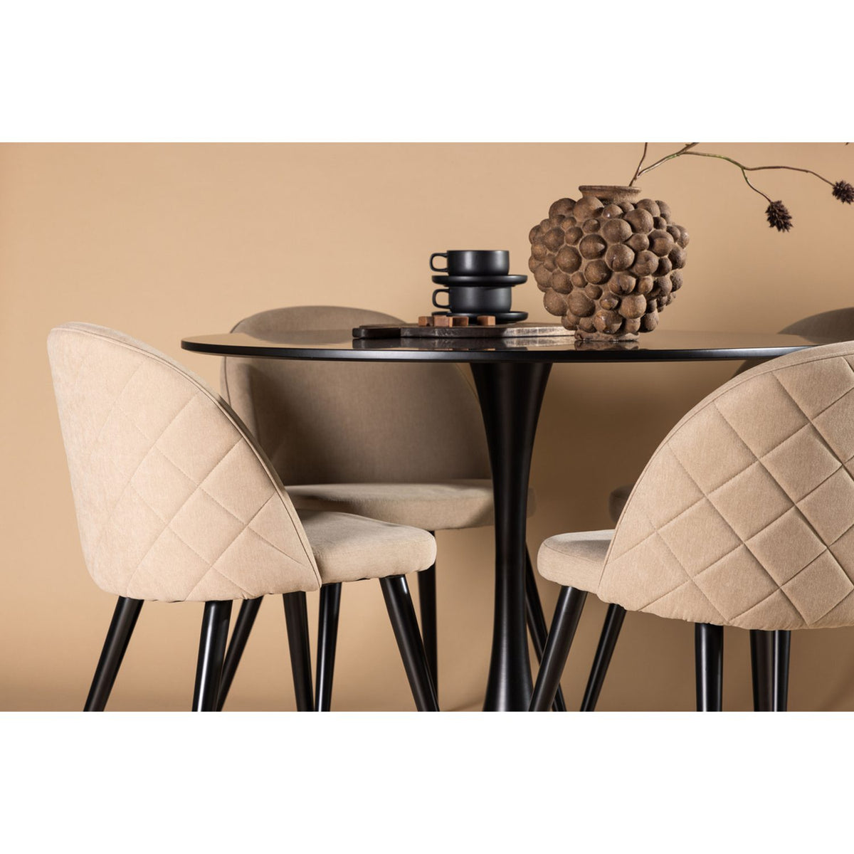 Glade, Velvet Rund matgrupp Beige, Svart, Svart, ⌀100
