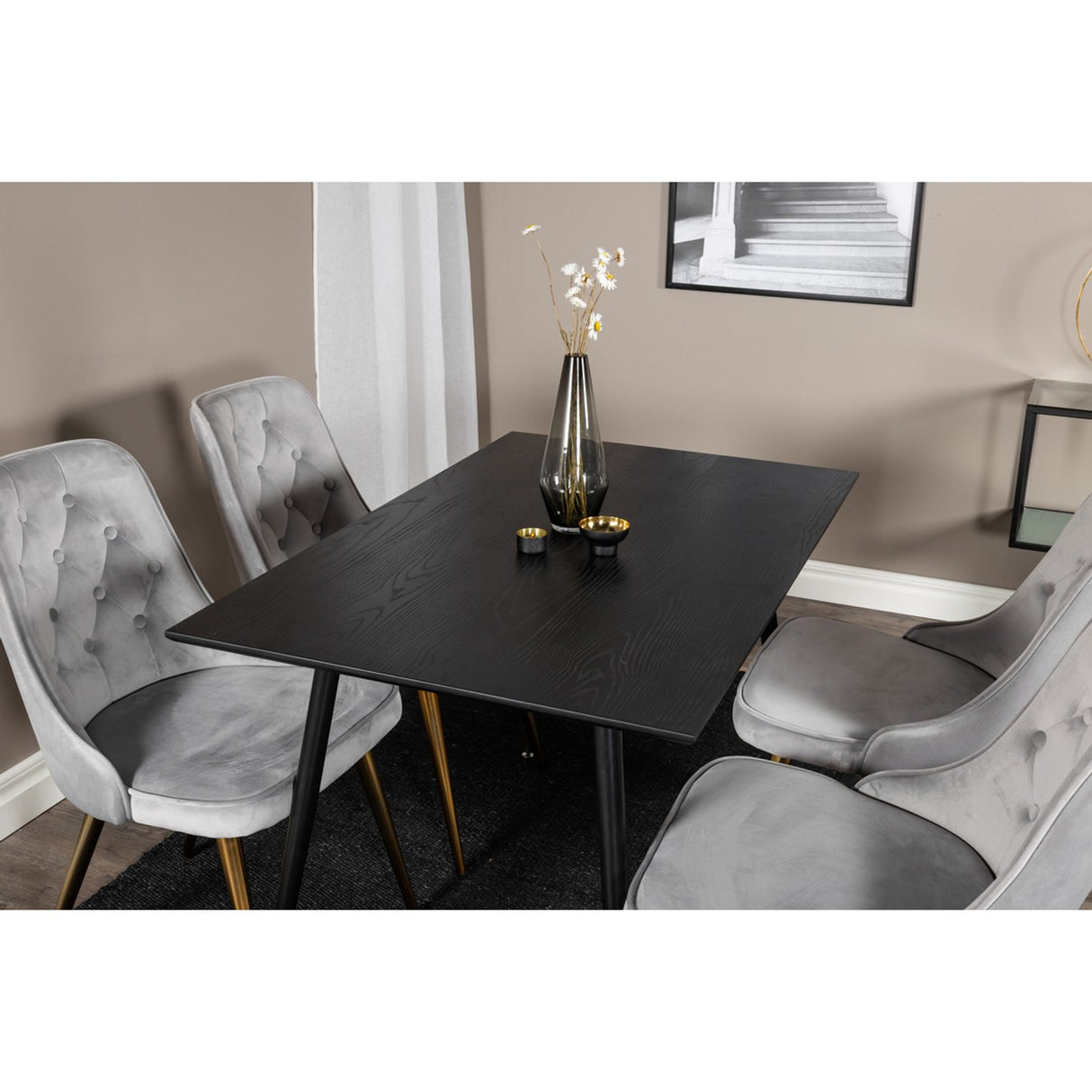 Dipp, Velvet Deluxe Rund matgrupp Guld, Svart,Guld, 120 x 85