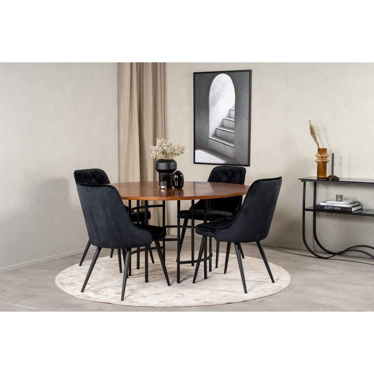Copenhagen, Velvet Deluxe Rund matgrupp Svart, Svart,Brun, ⌀140