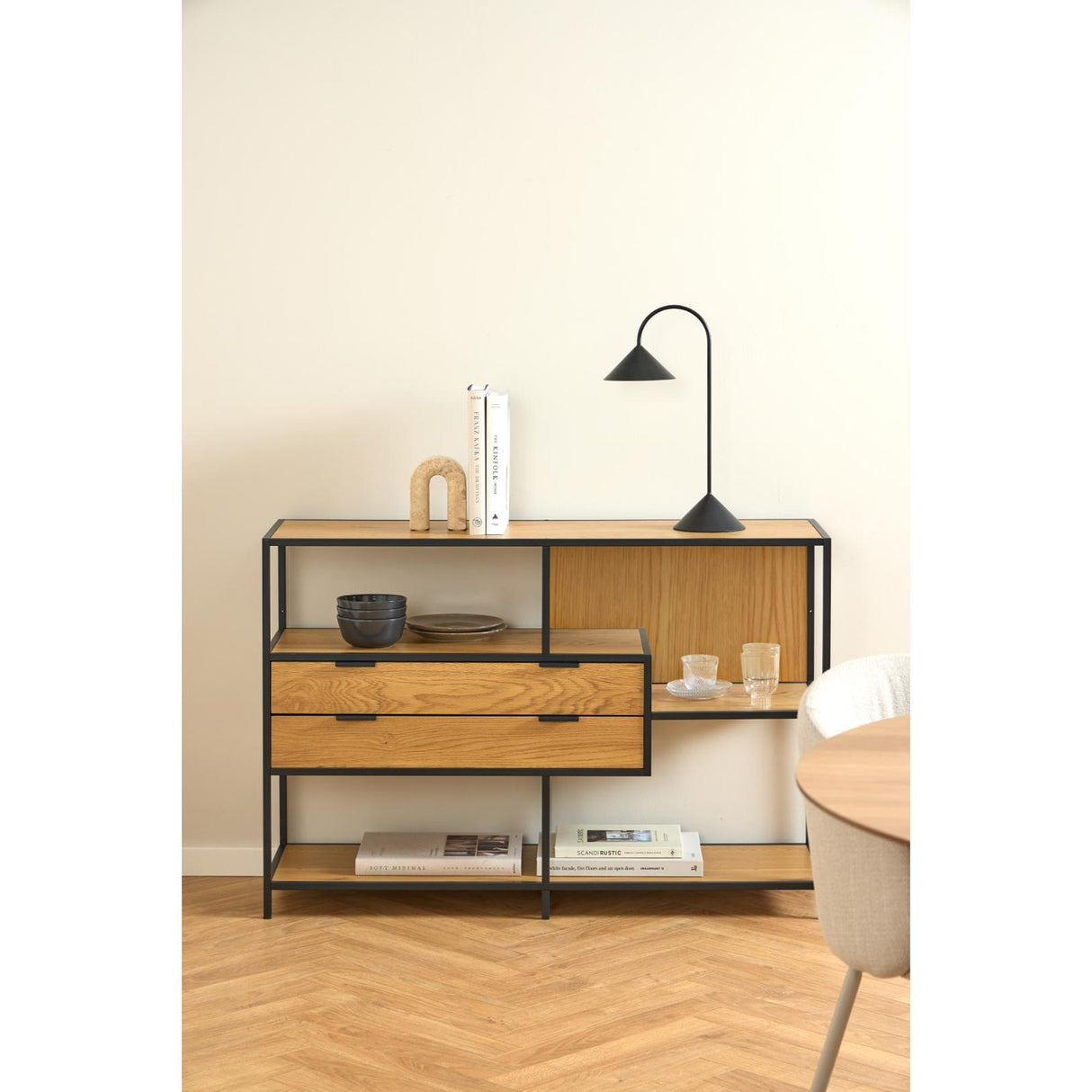 Notting Hill Bokhylla med 2 Lådor 78x114x35 cm Ek