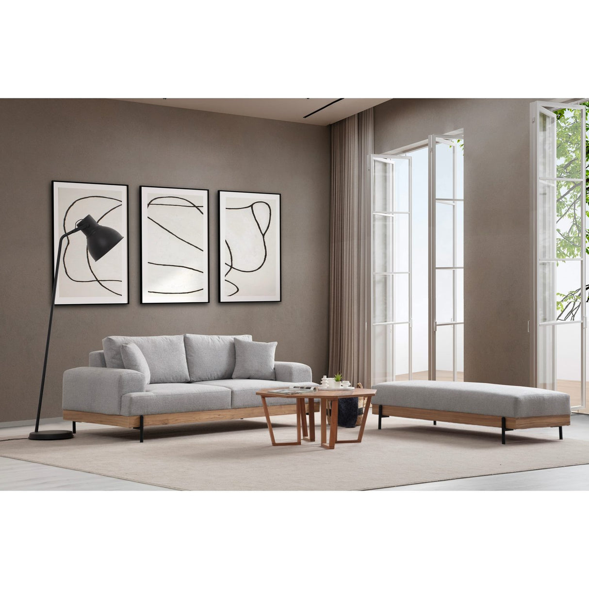 Eti Oak 3-sits (220 x 98 x 78 cm) 3-sitssoffa Grå