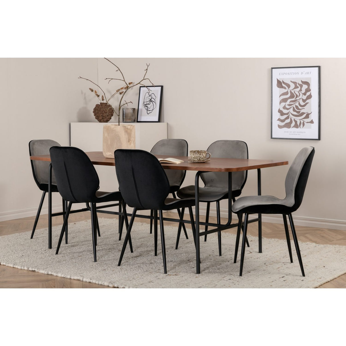 Uno, Emma Rektangulär matgrupp Svart,Grå, Svart,Natur, 200 x 90