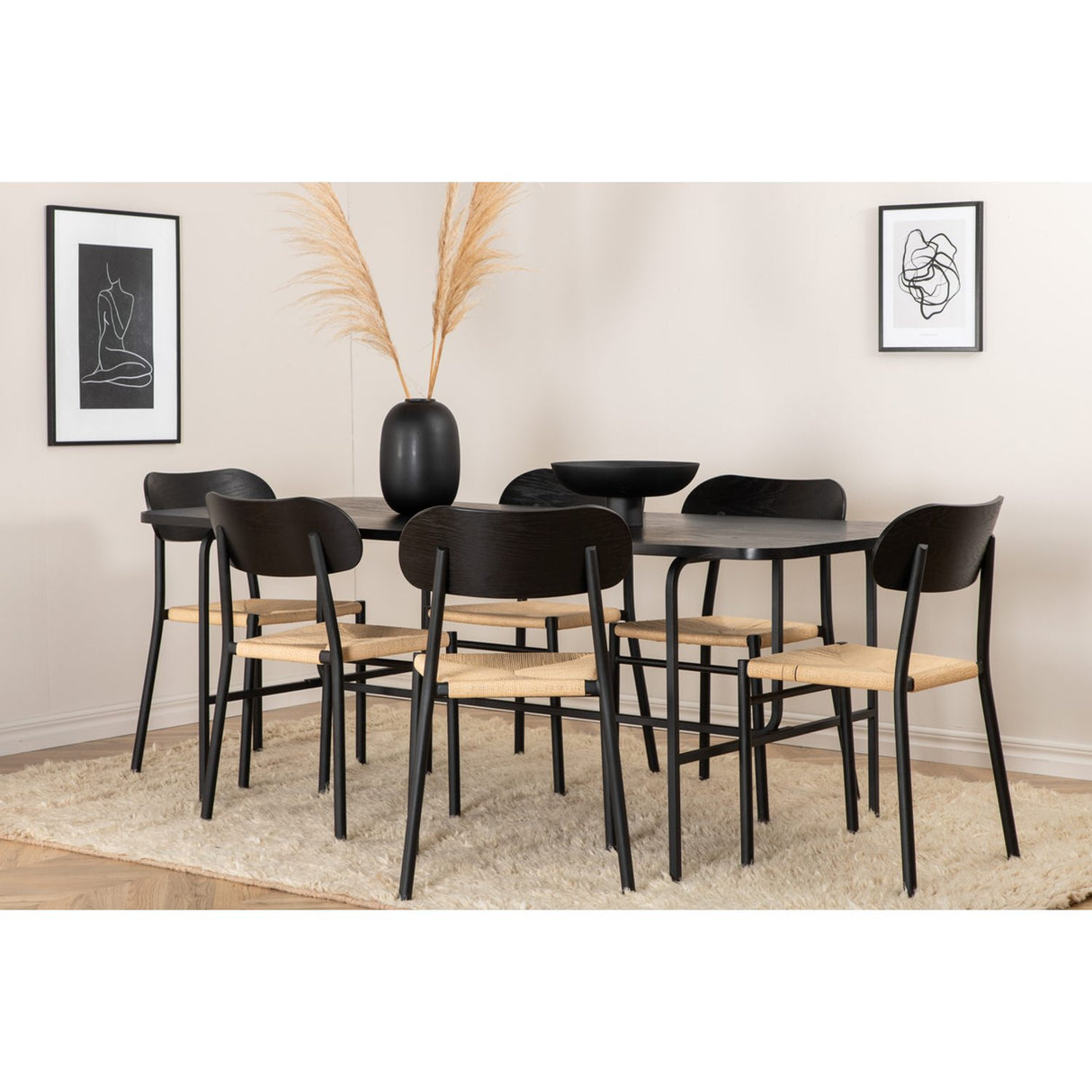 Uno, Polly Rektangulär matgrupp Svart,natur, Svart, 200 x 90