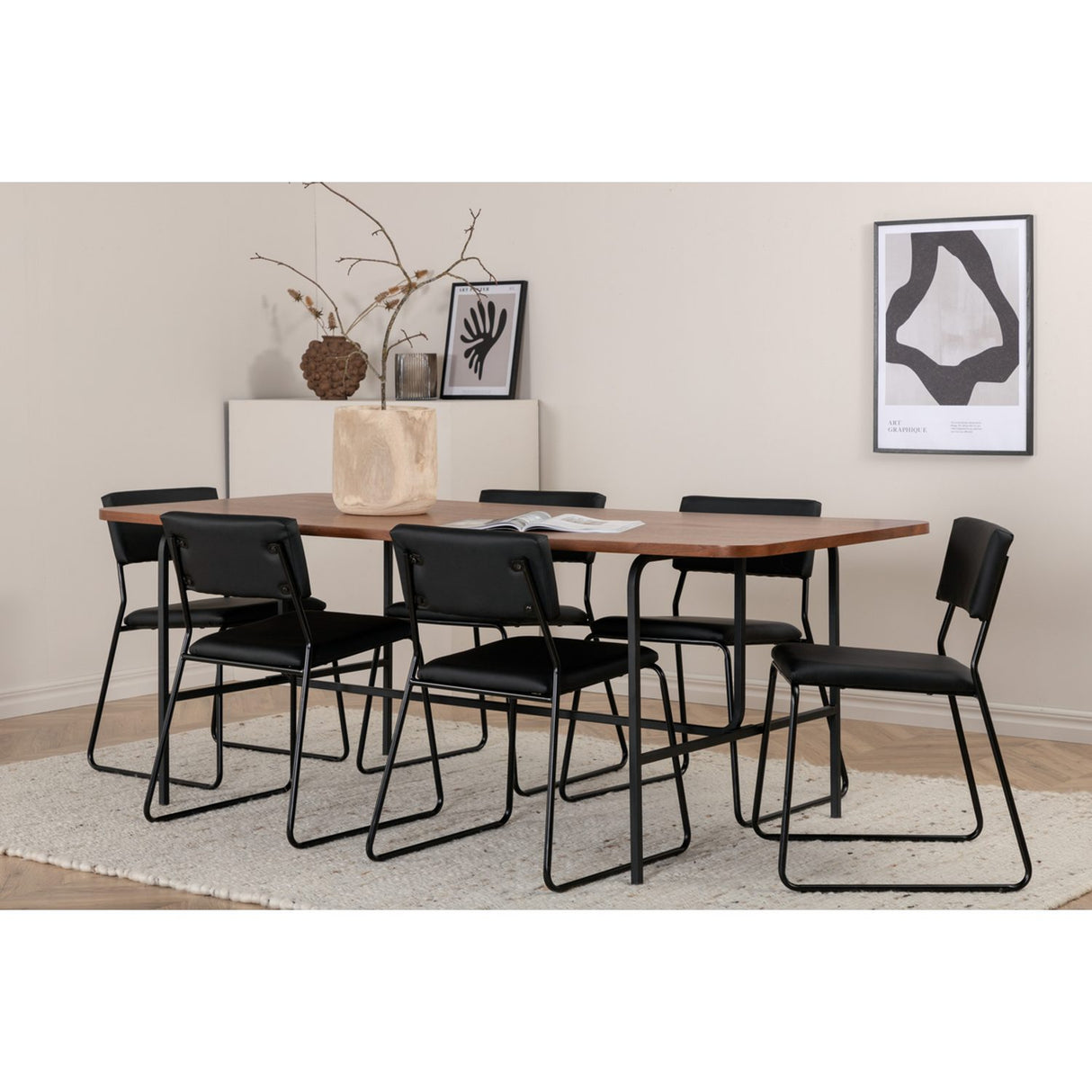 Uno, Kenth Rektangulär matgrupp Svart, Svart,Natur, 200 x 90