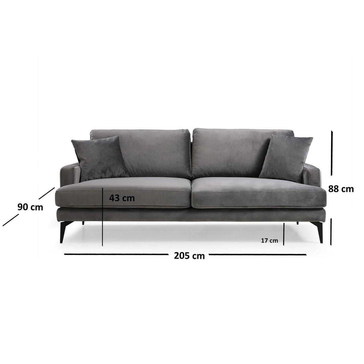 Tbilisi 3-sits (205 x 90 x 88 cm) 3-sitssoffa Grå