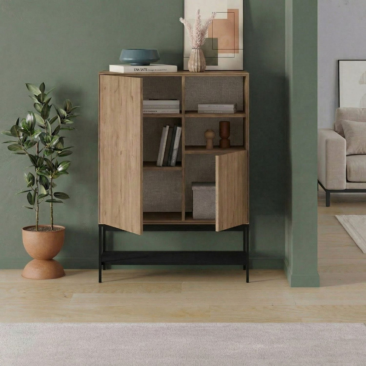 Amira (90 x 125 x 40 cm) Sideboard Naturlig ekträ Svart Svart