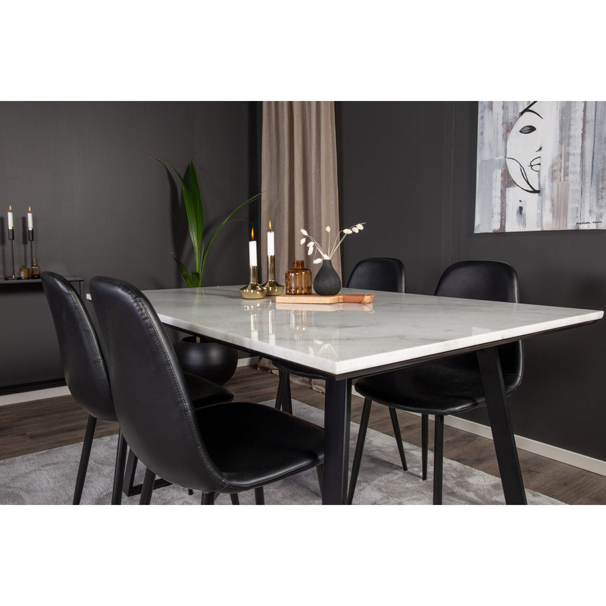 Estelle, Polar Rektangulär matgrupp Svart, Svart,Vit, 140 x 90