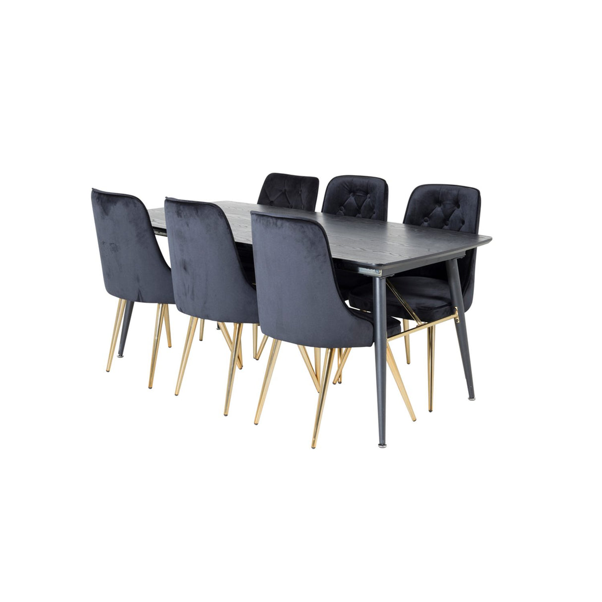 Gold, Velvet Deluxe Rektangulär matgrupp Svart, Guld, Svart, 180 x 85