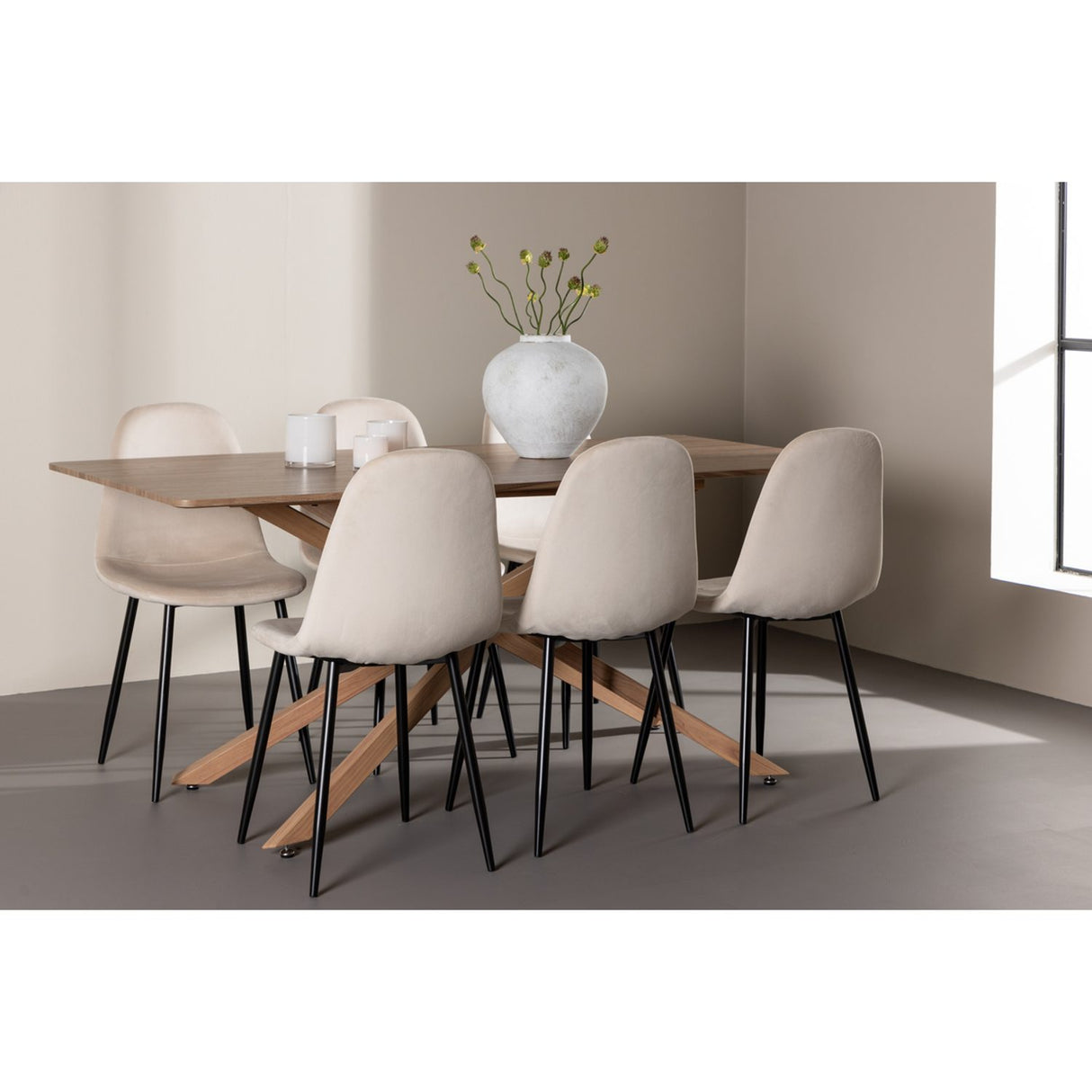 Piazza, Polar Rektangulär matgrupp Beige,Svart, Mocka, 180 x 90
