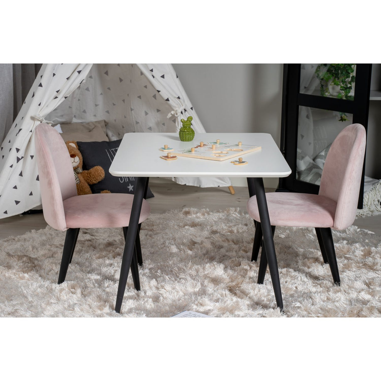 Polar, Velvet Rektangulär matgrupp Svart,Rosa, Svart,Vit, 50 x 80 x 60