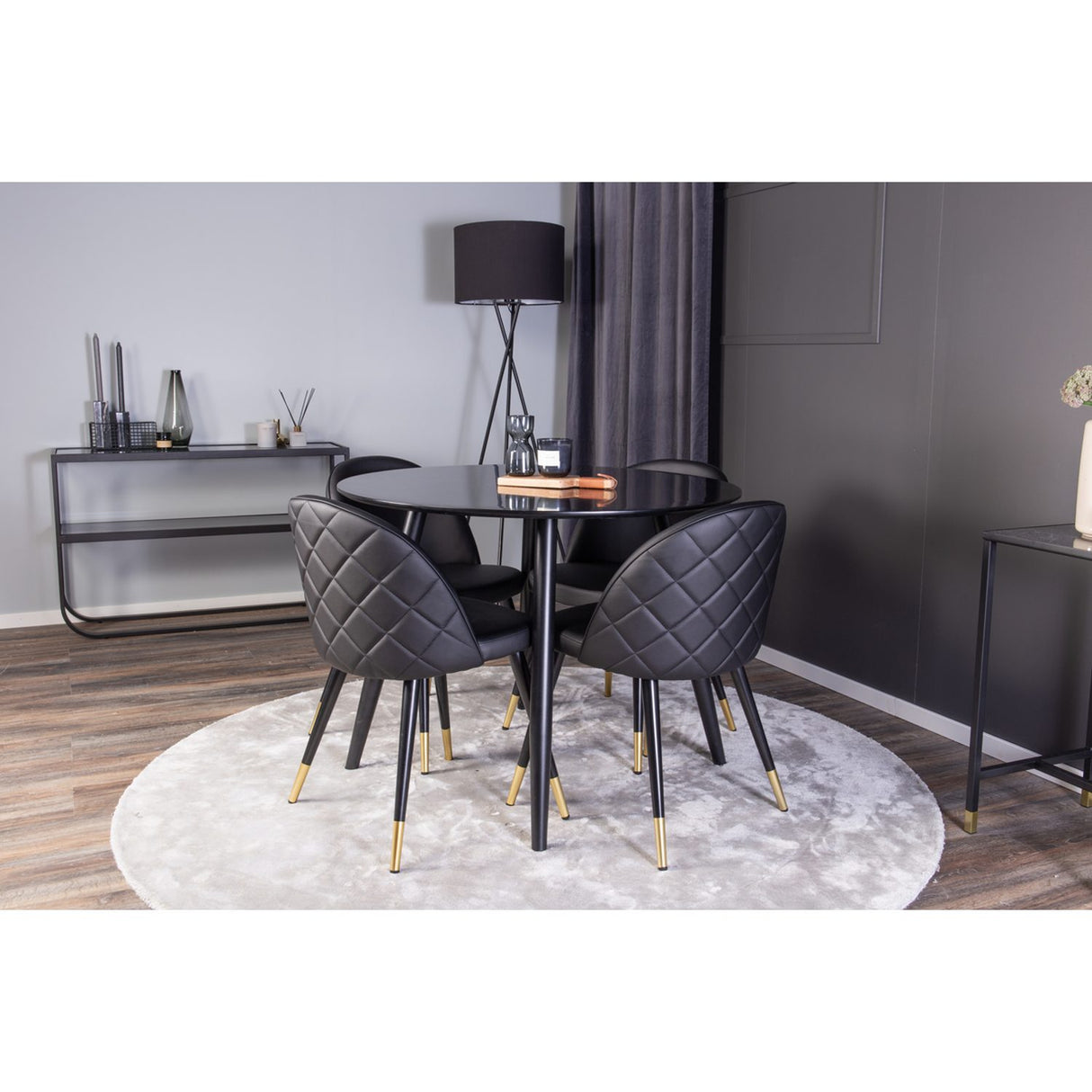 Plaza, Sammet Rund matgrupp Svart,Guld, Svart, ⌀100