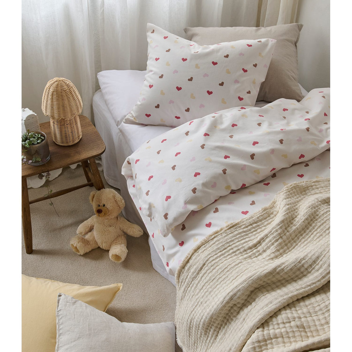 2-Dels Set Hjärtrud Påslakanset Enkelsäng Beige